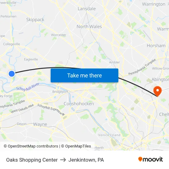 Oaks Shopping Center to Jenkintown, PA map