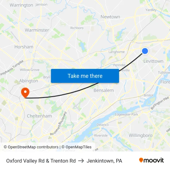 Oxford Valley Rd & Trenton Rd to Jenkintown, PA map