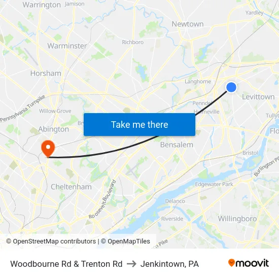 Woodbourne Rd & Trenton Rd to Jenkintown, PA map