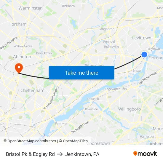 Bristol Pk & Edgley Rd to Jenkintown, PA map