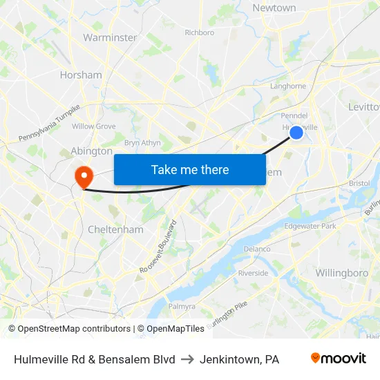 Hulmeville Rd & Bensalem Blvd to Jenkintown, PA map