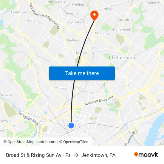 Broad St & Rising Sun Av - Fs to Jenkintown, PA map