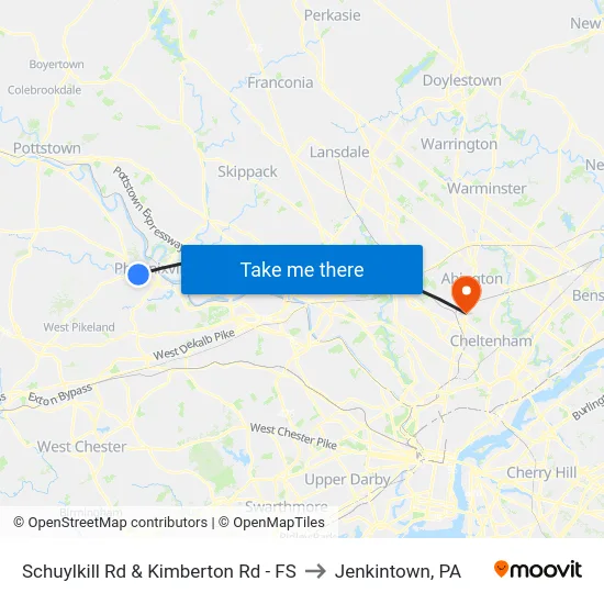 Schuylkill Rd & Kimberton Rd - FS to Jenkintown, PA map