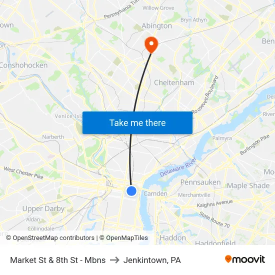 Market St & 8th St - Mbns to Jenkintown, PA map