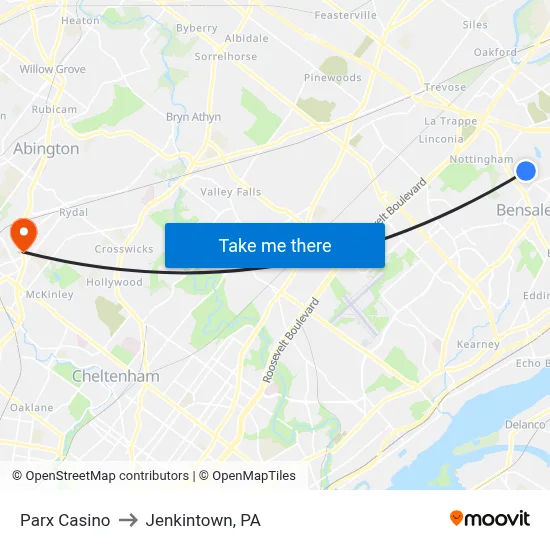 Parx Casino to Jenkintown, PA map