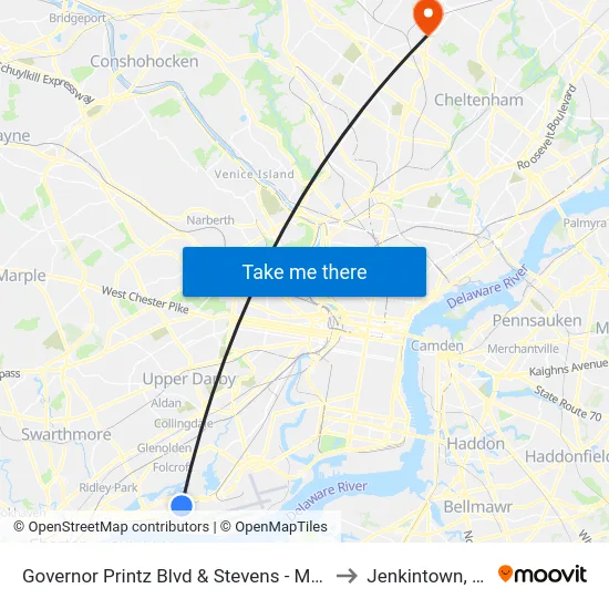 Governor Printz Blvd & Stevens - Mbns to Jenkintown, PA map
