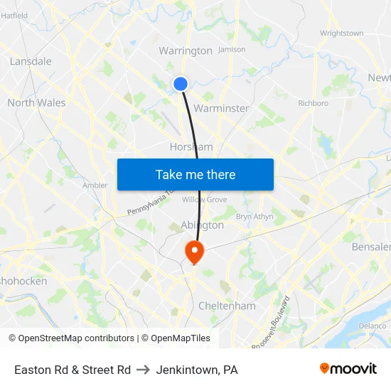 Easton Rd & Street Rd to Jenkintown, PA map