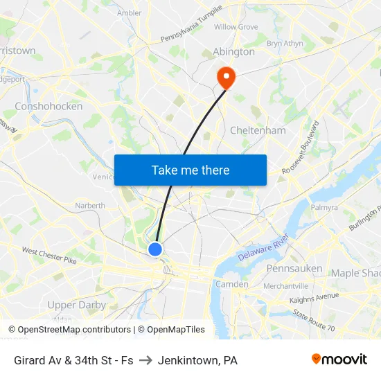 Girard Av & 34th St - Fs to Jenkintown, PA map