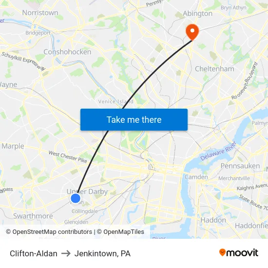 Clifton-Aldan to Jenkintown, PA map