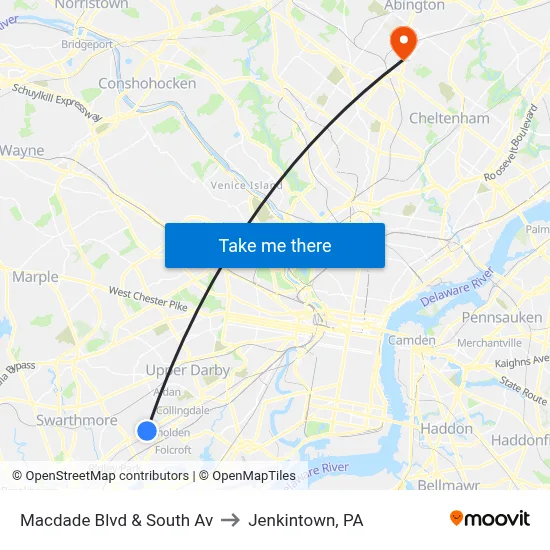 Macdade Blvd & South Av to Jenkintown, PA map