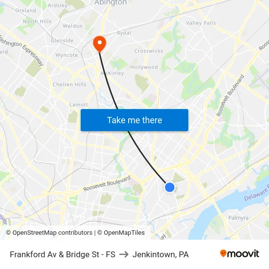 Frankford Av & Bridge St - FS to Jenkintown, PA map