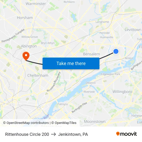 Rittenhouse Circle 200 to Jenkintown, PA map