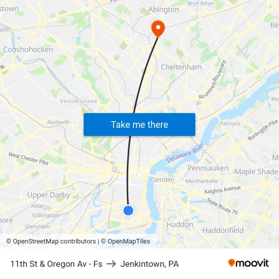 11th St & Oregon Av - Fs to Jenkintown, PA map
