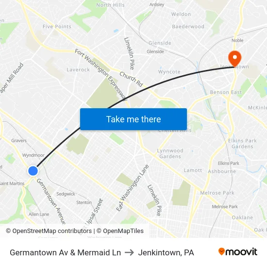 Germantown Av & Mermaid Ln to Jenkintown, PA map