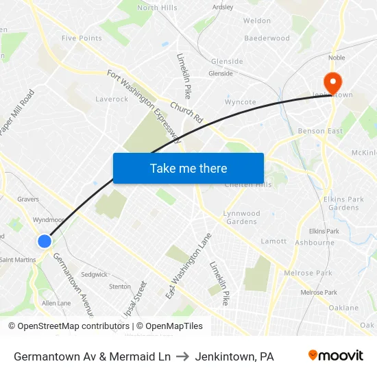 Germantown Av & Mermaid Ln to Jenkintown, PA map