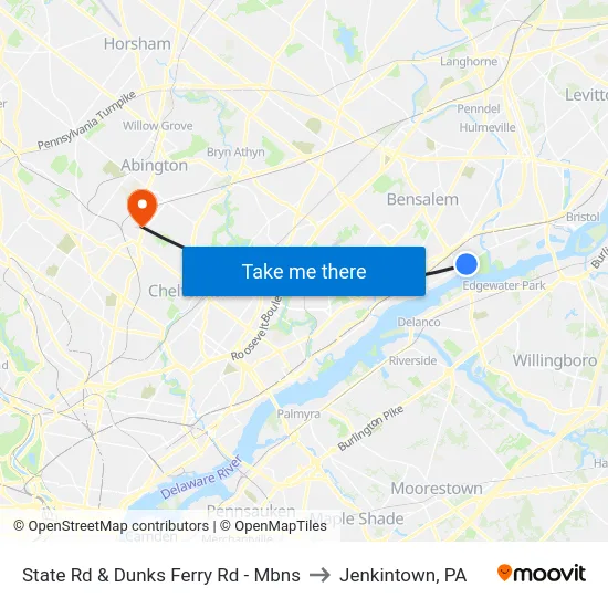 State Rd & Dunks Ferry Rd - Mbns to Jenkintown, PA map