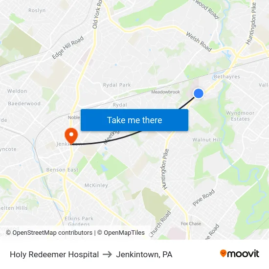 Holy Redeemer Hospital to Jenkintown, PA map