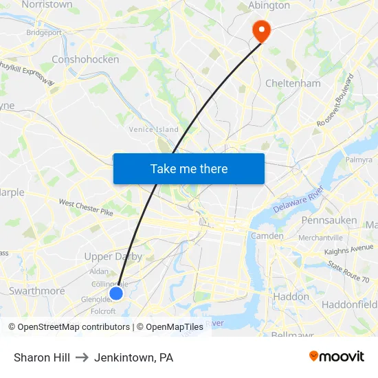 Sharon Hill to Jenkintown, PA map