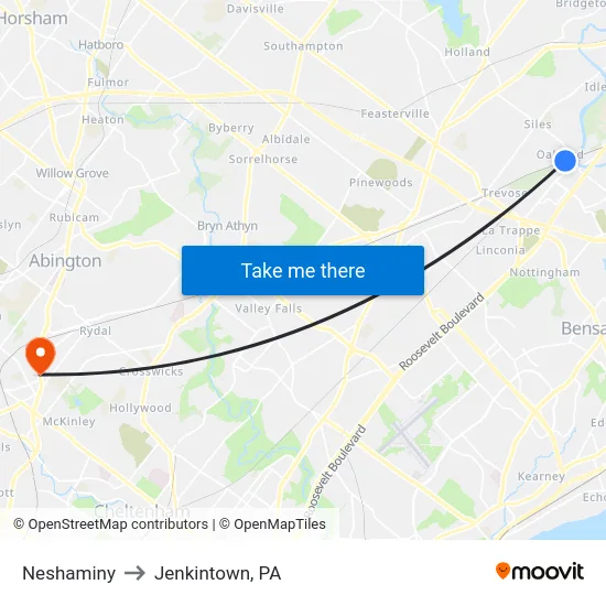Neshaminy to Jenkintown, PA map