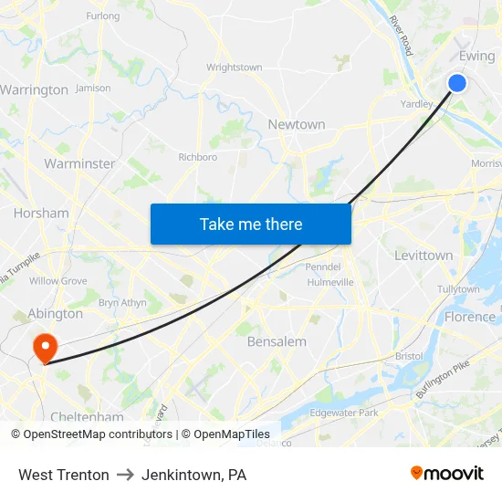 West Trenton to Jenkintown, PA map