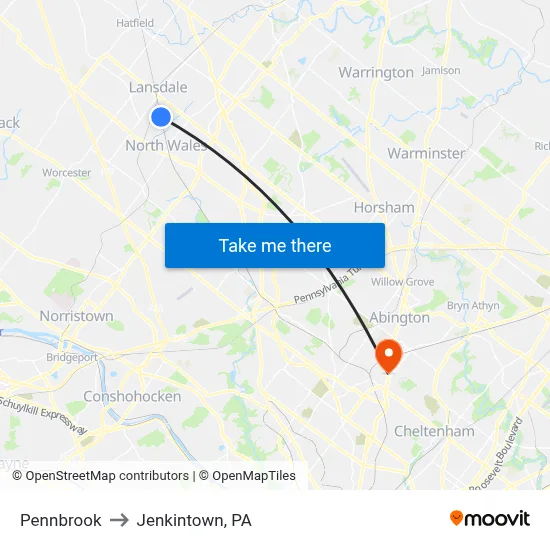 Pennbrook to Jenkintown, PA map
