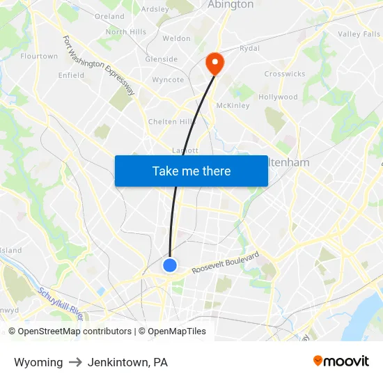 Wyoming to Jenkintown, PA map