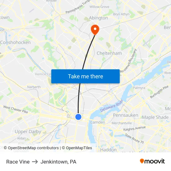 Race Vine to Jenkintown, PA map
