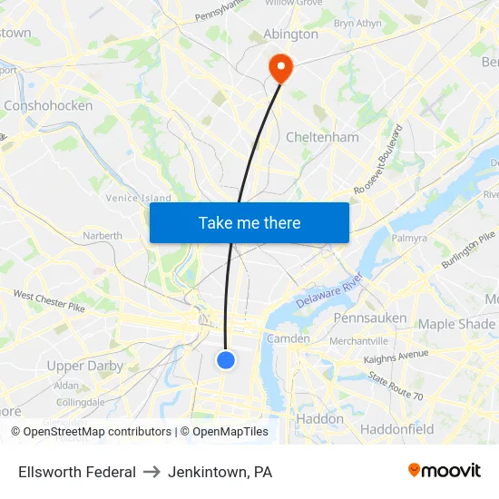 Ellsworth Federal to Jenkintown, PA map