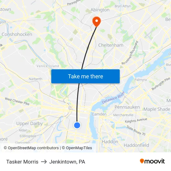 Tasker Morris to Jenkintown, PA map
