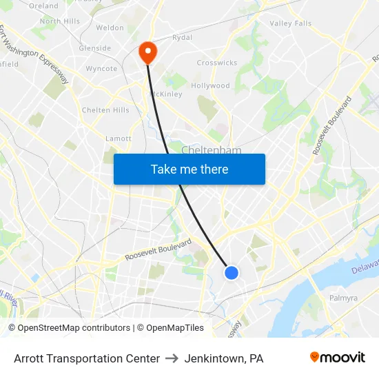 Arrott Transportation Center to Jenkintown, PA map