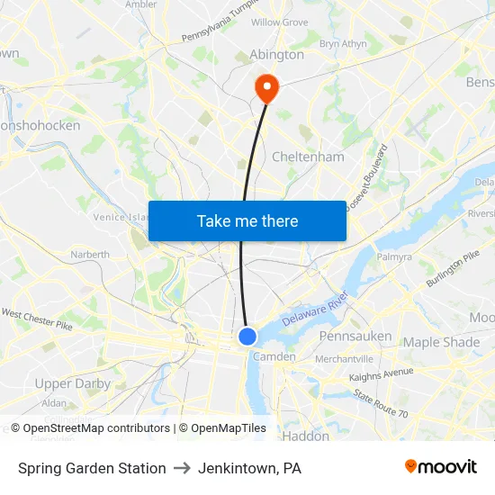 Spring Garden Station to Jenkintown, PA map