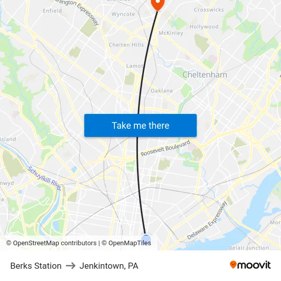 Berks Station to Jenkintown, PA map
