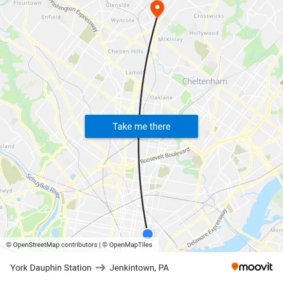 York Dauphin Station to Jenkintown, PA map
