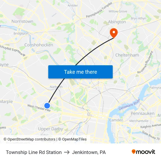 Township Line Rd Station to Jenkintown, PA map