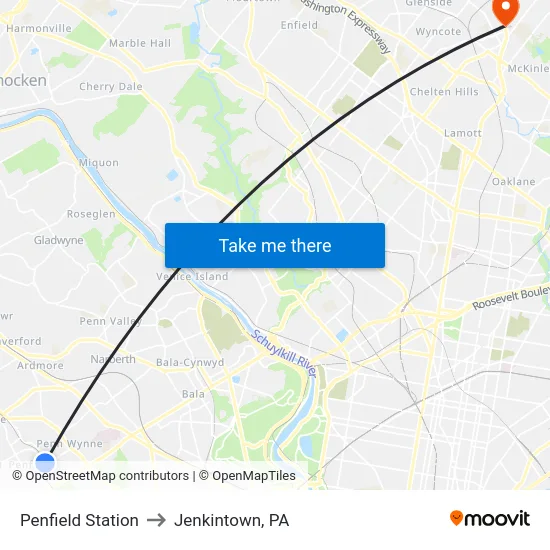Penfield Station to Jenkintown, PA map