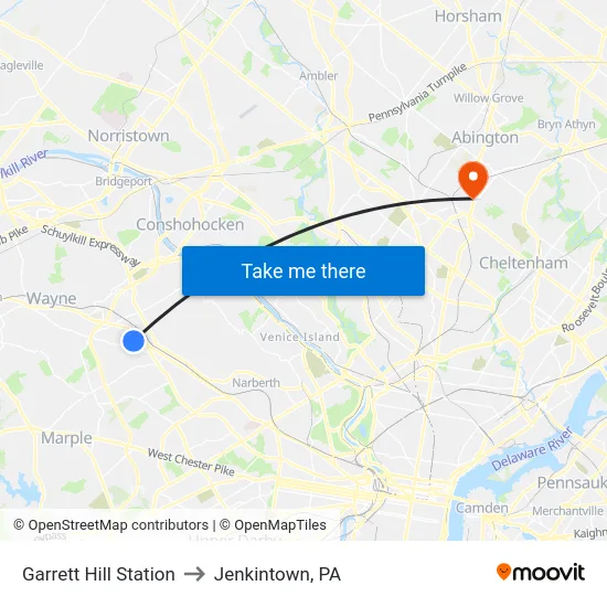 Garrett Hill Station to Jenkintown, PA map