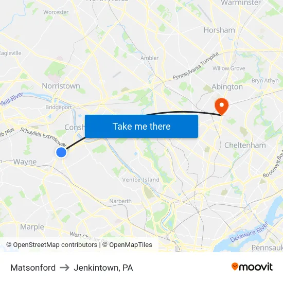 Matsonford to Jenkintown, PA map