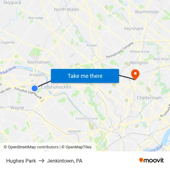 Hughes Park to Jenkintown, PA map