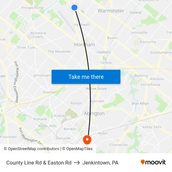 County Line Rd & Easton Rd to Jenkintown, PA map