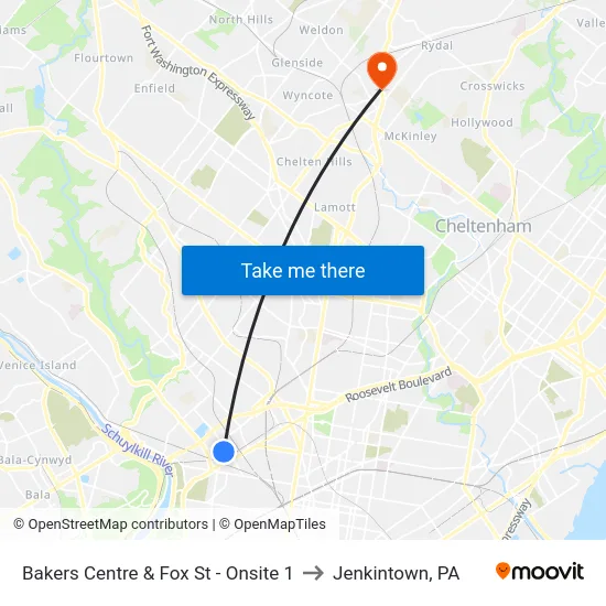 Bakers Centre & Fox St - Onsite 1 to Jenkintown, PA map