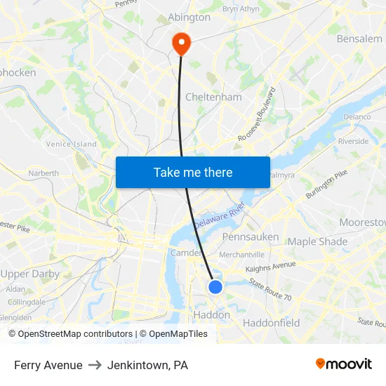 Ferry Avenue to Jenkintown, PA map
