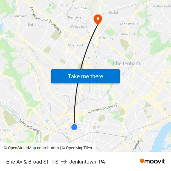 Erie Av & Broad St - FS to Jenkintown, PA map