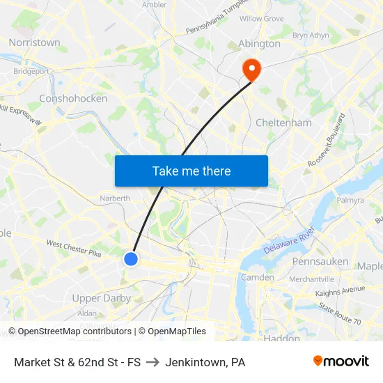 Market St & 62nd St - FS to Jenkintown, PA map