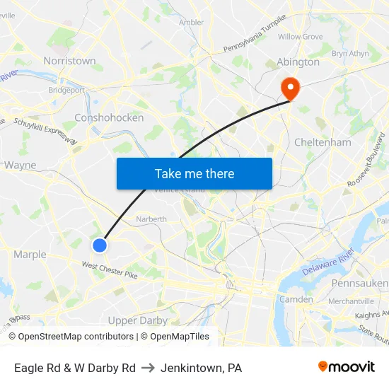 Eagle Rd & W Darby Rd to Jenkintown, PA map