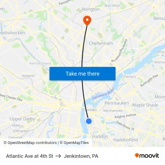 Atlantic Ave at 4th St to Jenkintown, PA map