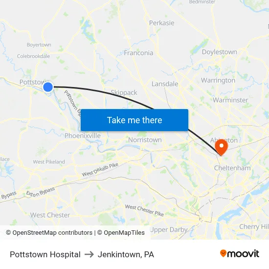 Pottstown Hospital to Jenkintown, PA map