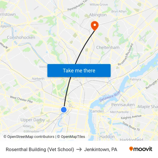 Rosenthal Building (Vet School) to Jenkintown, PA map