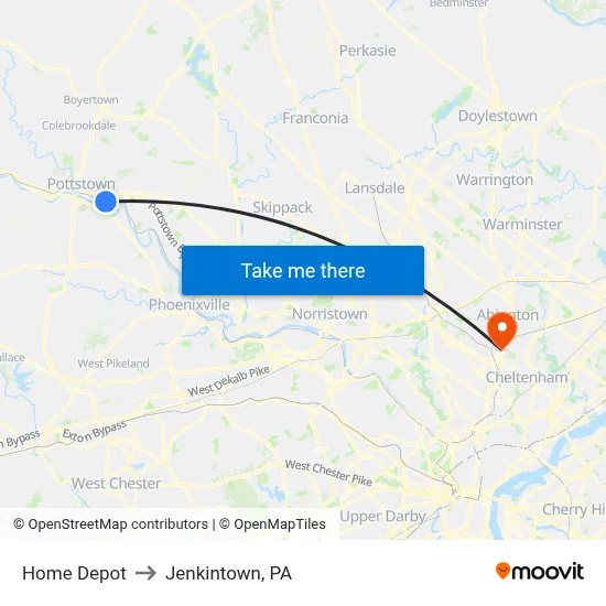 Home Depot to Jenkintown, PA map