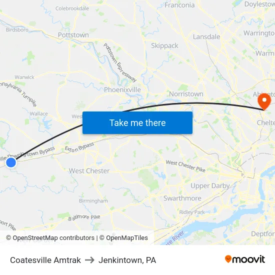 Coatesville Amtrak to Jenkintown, PA map