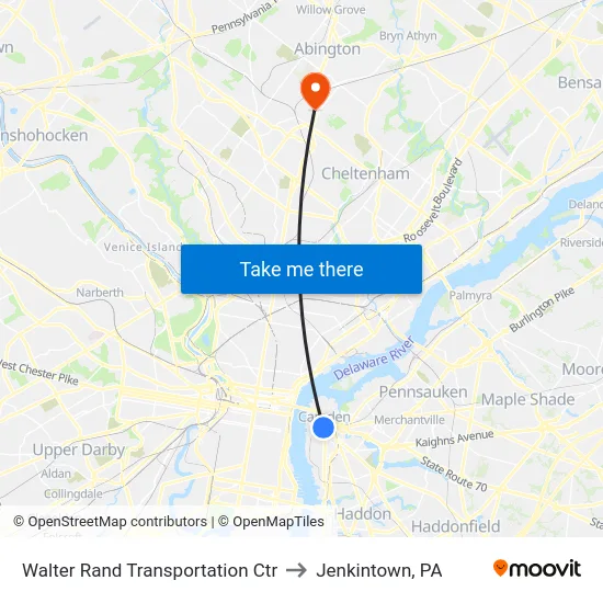 Walter Rand Transportation Ctr to Jenkintown, PA map